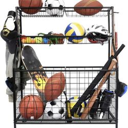 Garage Sports Equipment Storage Organizer with Baskets and Hooks