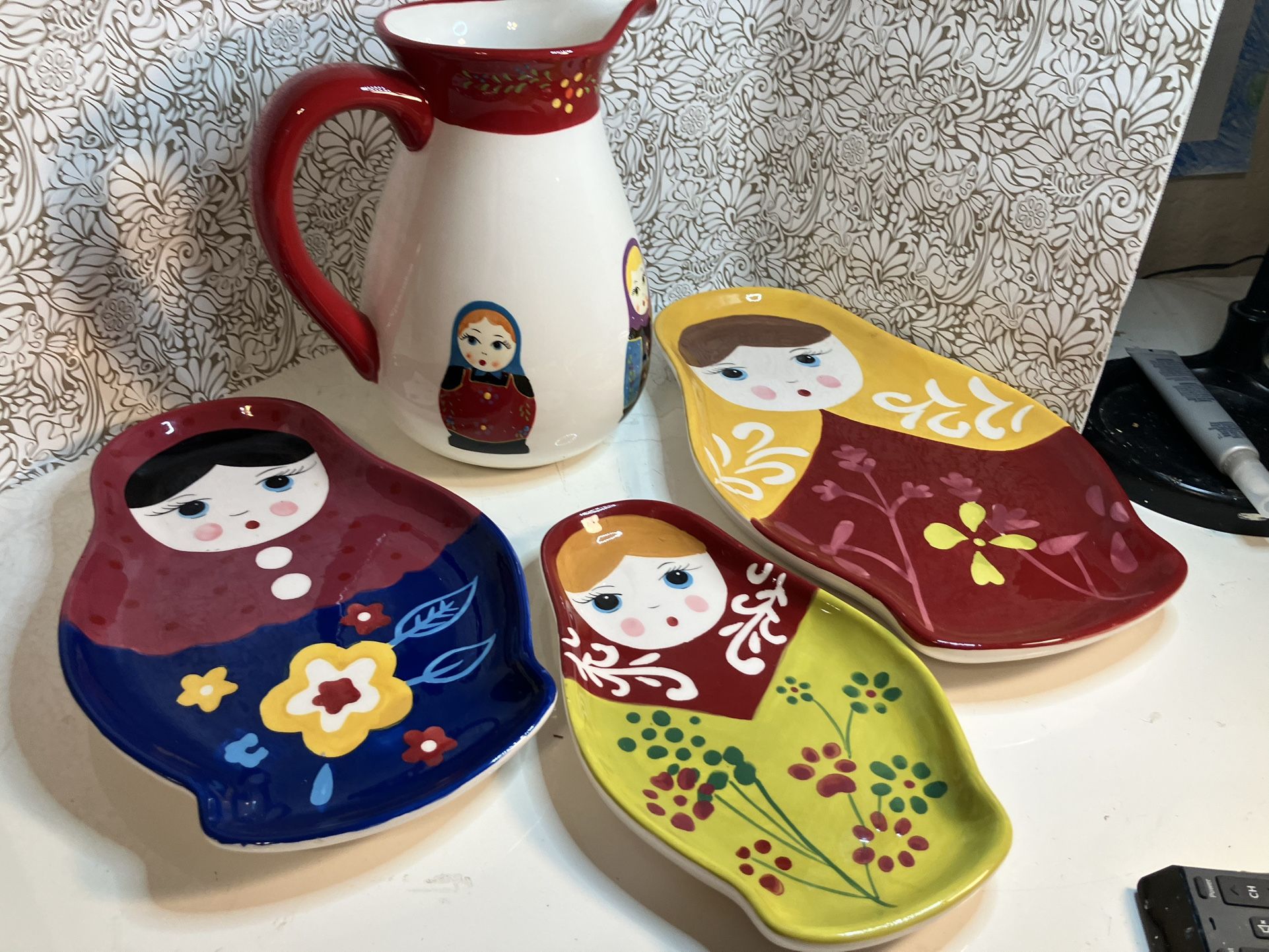 Matroshka Doll Pitcher And Dish Set
