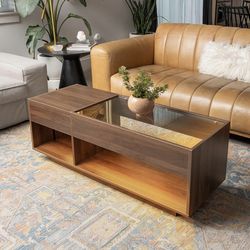 Brown Coffee Table with Storage and LED