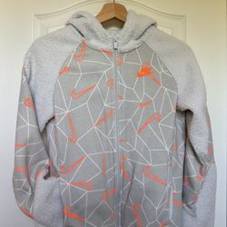 Nike Big Boys' Sportswear Club Fleece Winterized Full-Zip Hoodie (Large, Photon Dust/Light Smoke Grey/Total Orange)
