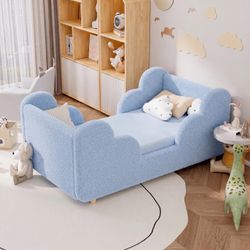 NAIZEA Toddler Bed, Child Bed Kids Teddy Fleece Fabric Standard Crib Toddler Bed