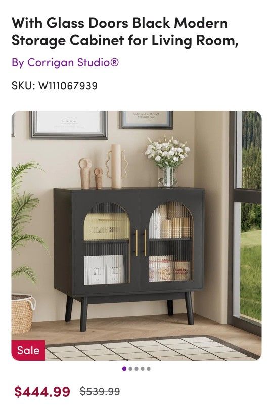 Contemporary Accent Cabinet with glass door Black New