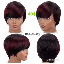 Short Pixie Cut Wig Cheap Human Hair Wigs Straight Bob Wigs With Bangs Full Machine Human Hair Wig