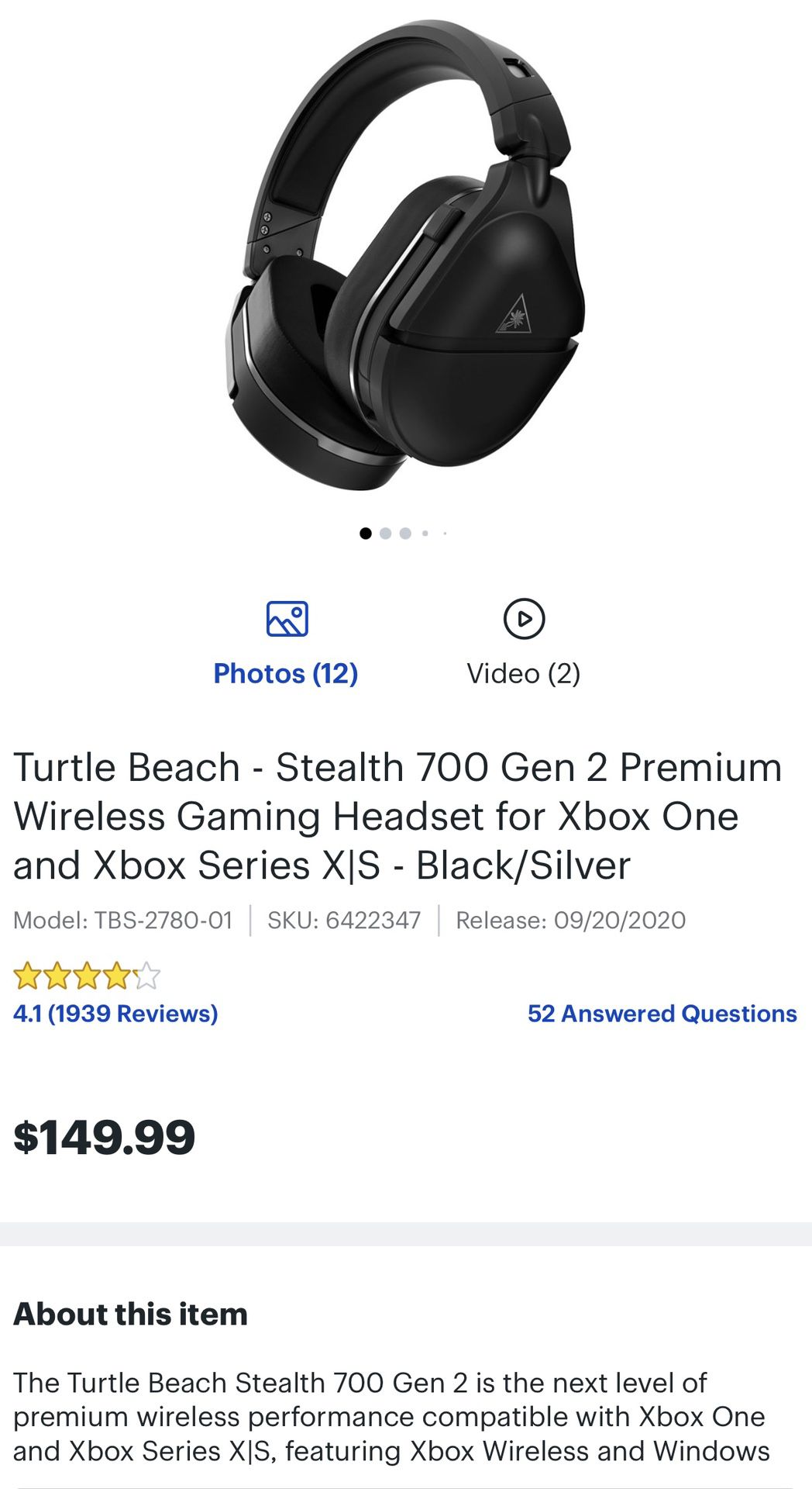 Turtle Beach Stealth 700 Gen 2 Xbox Wireless Gaming Headset