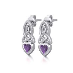 Celtic Knotwork Amethyst Heart Sterling Silver Earrings 