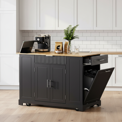 Talyn 55" Fluted Kitchen Island with Power Outlet Trash Can Storage and Drawers