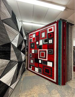 Large Modern Area Rug Red Black Gray
