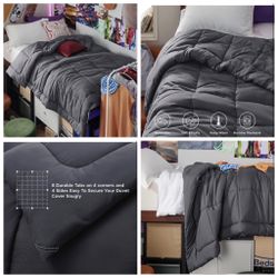 Comforter Duvet Insert - Quilted Comforters Twin Size, All Season Duvet, GentleSoft Down Alternative Bedding, with 8 Tabs, Gifts for Women/Men, Grey, 