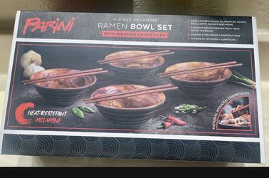 Parini 4 piece Melamine Ramen Bowl Set with Wooden Chopsticks