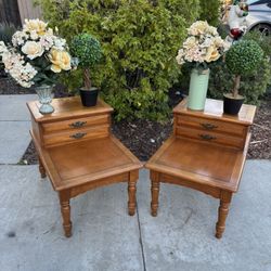Mid Century Solid Wood Dresser Chest of Drawers  Nightstand End Table Set