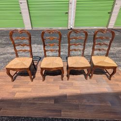 French Country Ladder Back Rush Seat Dining Chairs