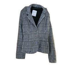 Womens XL/TG NYC Blazer Coat Jacket Dress Casual Gray Black White Houndstooth