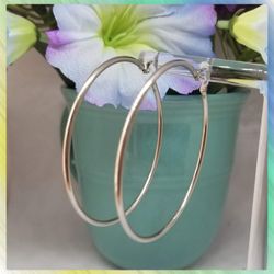 Silver Classic Stainless Steel Earrings For Women    1 1/2 