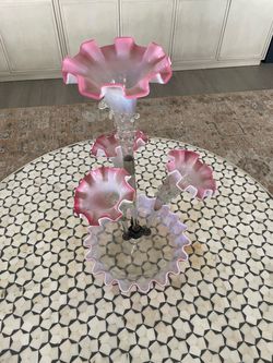 Victorian Pink Cased Glass Epergne