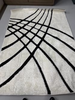 White and Black Abstract Area Rug