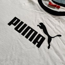 PUMA Men's White - Black Graphic Short-Sleeve Crew-Neck Tee Top Logo T-Shirt size M medium