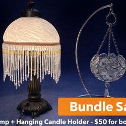 Vintage Style Table Lamp + Decorative Hanging Candle Holder Set