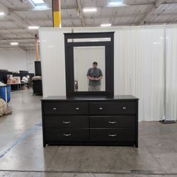 South Shore Industries Dark Espresso Wood Six-Drawer Dresser with Mirror