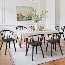 Dining Chairs Set of 6, Farmhouse Wood Dining Chairs with Semicircular Backrest, Spindle Dining Chair for Kitchen and Dining Room, 18 Inch