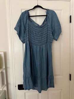 Blue Chambray Smocked Bodice Mini Dress