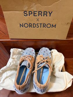 Sperry x Nordstrom Kids White Multi Nautical Print Boat Shoes US 2M  New