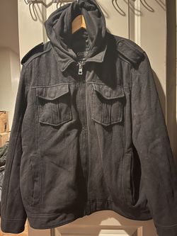 Guess Vintage Men’s Wool Coat with Quilted Lining and Hood