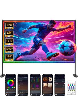 Brand new 120 inch Outdoor Projection Screen with Stand, Smart RGB+IC String Lights, 4K 16:9 Wrinkle Wind Resistant Movie Screen, Foldable Portable Pr