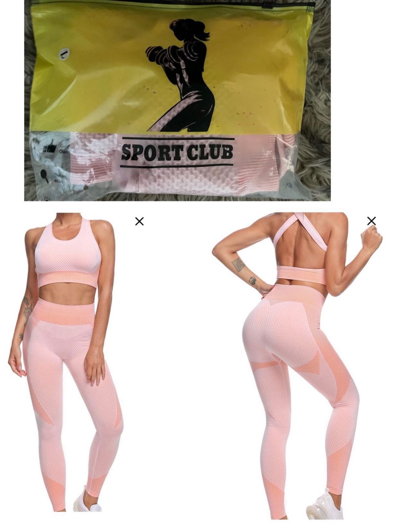 Yoga Pants Workout Sets Pink White 2pc , 6-8(cash & Pick Up Only)