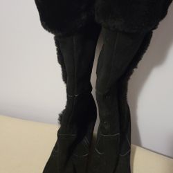 Bass Leather Black 9.5M Fur Lining Wedge Heel 