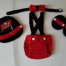 Crochet Baby Boy Tampa Bay Buccaneers Football Inspired Outfit Photo Prop 