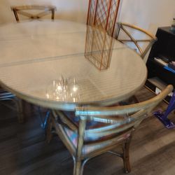 Rattan Glass Table With. 4 Chairs