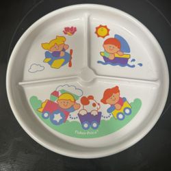 Fisher Price Childrens Divided Plate Train Boat Plane White Melamine 1990 USA