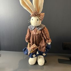 Artisan Flair Patriotic Americana Bunny Rabbit 16" Weighted Shelf Sitter Doll