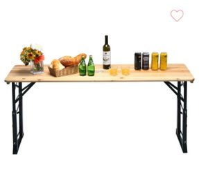 Folding picnic table umbrella hole, wooden top black metal leg NP10827DK s7