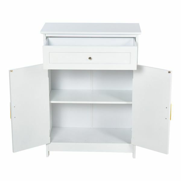 Freestanding Bathroom Storage Cabinet with Double Shutter Door and Drawer, Toilet Vanity Cabinet, Narrow Organizer - White