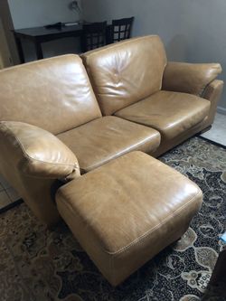 Leather Couch Set with Ottoman
