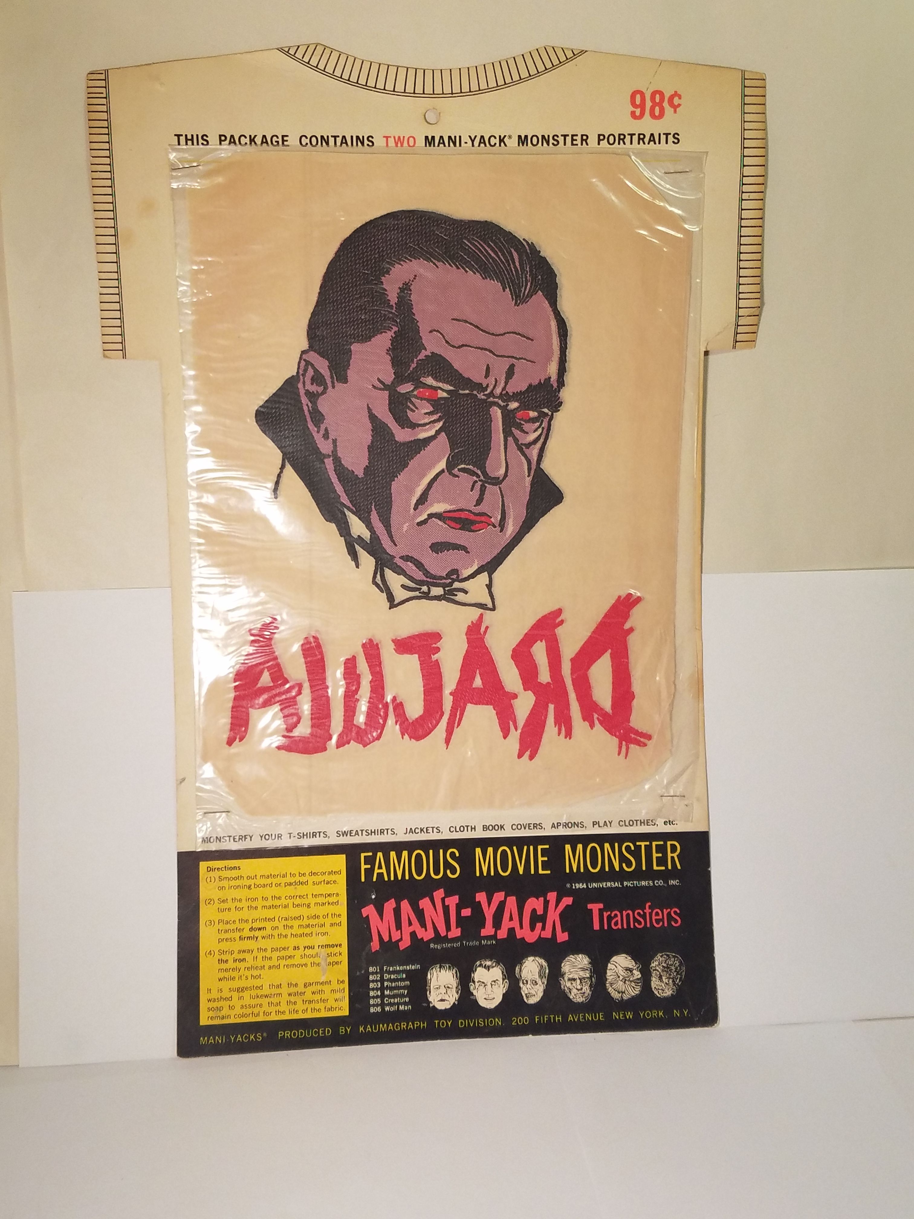 RARE 1964 DRACULA MANI-YACKS Iron-On Transfers! - 2x Transfer Sheets in Complete ORIGINAL Pack! - EXCELLENT CONDITION! - $150 OBO!