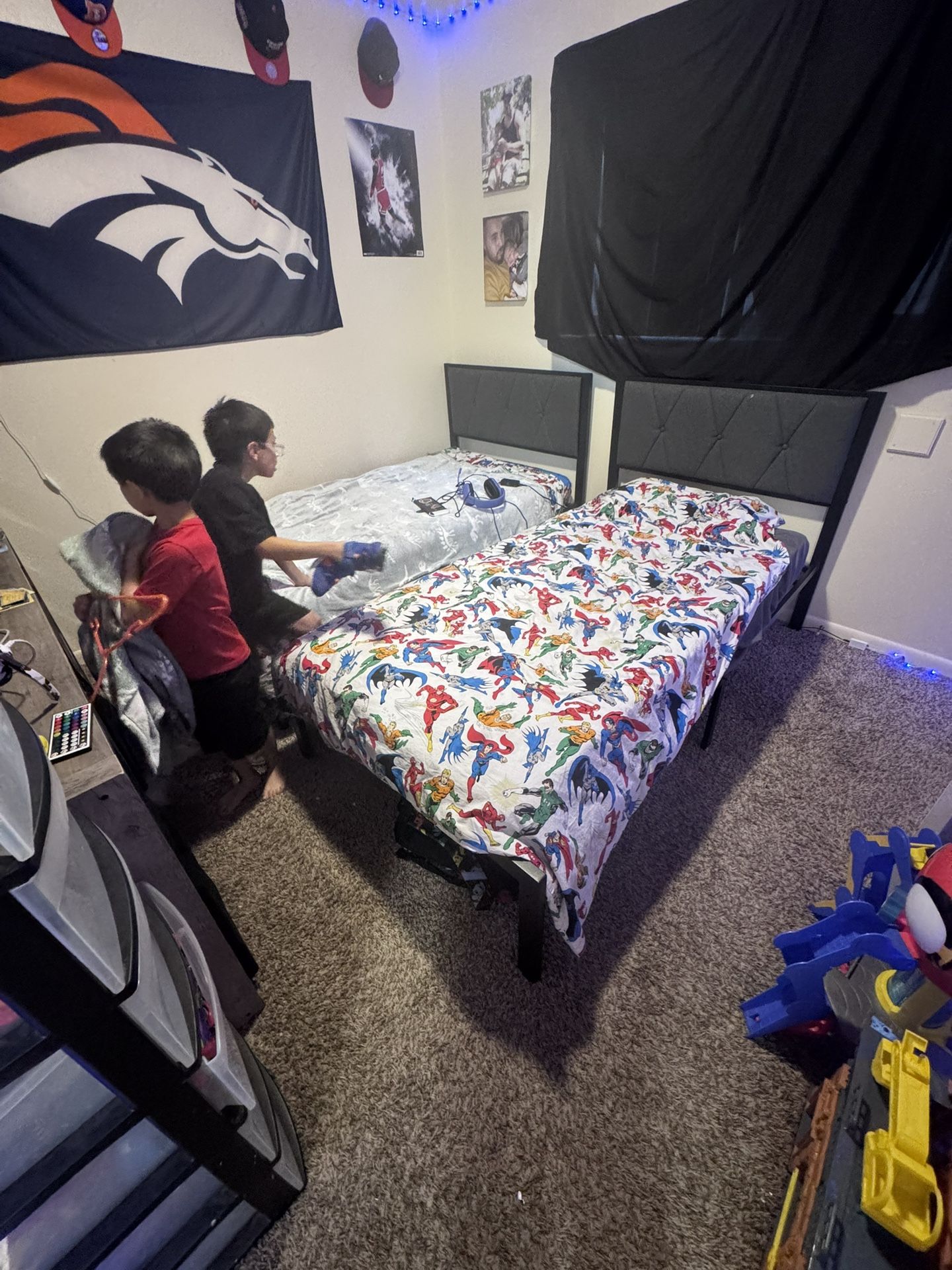 2 Gray Metal Twin Platform Bed frames