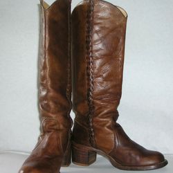 FRYE Vintage Black Label Braided Sabrina Campus Brown Western Boots 7