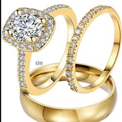 New 18k Yellow Gold Wedding Ring Set His And Hers 