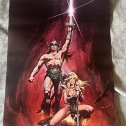 Vtg 1982 CONAN THE BARBARIAN Movie Poster 23x34 SCHWARZENEGGER Fantasy R. CASARO