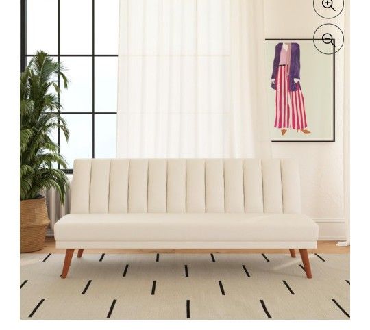 New In Box Futon Sofa Faux Leather White See Pictures For  Dimensions 