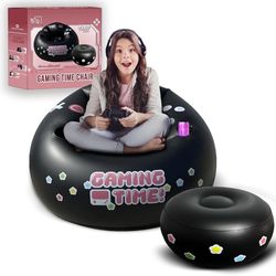 FranFusion Inflatable Pink Gaming Chair for Kids & Teens with Cup Holders and Side Pocket - This Air Bean Bag Game Chair is The Perfect Furniture for 
