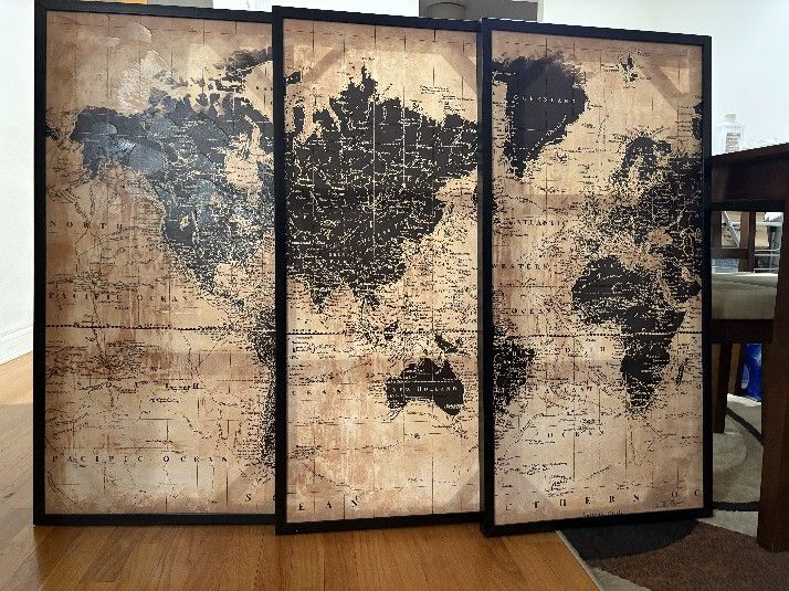 3-Piece Map Of The World Canvas Art