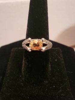 Genuine Citrine and marcasite ring