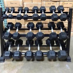 Brand New 550lbs 5-50lbs Rubber Hex Dumbbells Set With Heavy Duty Rack Included 10 Pairs FIRM PRICE 