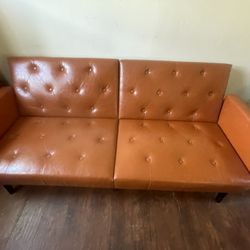 Orangish Brownish  Leather Futon 