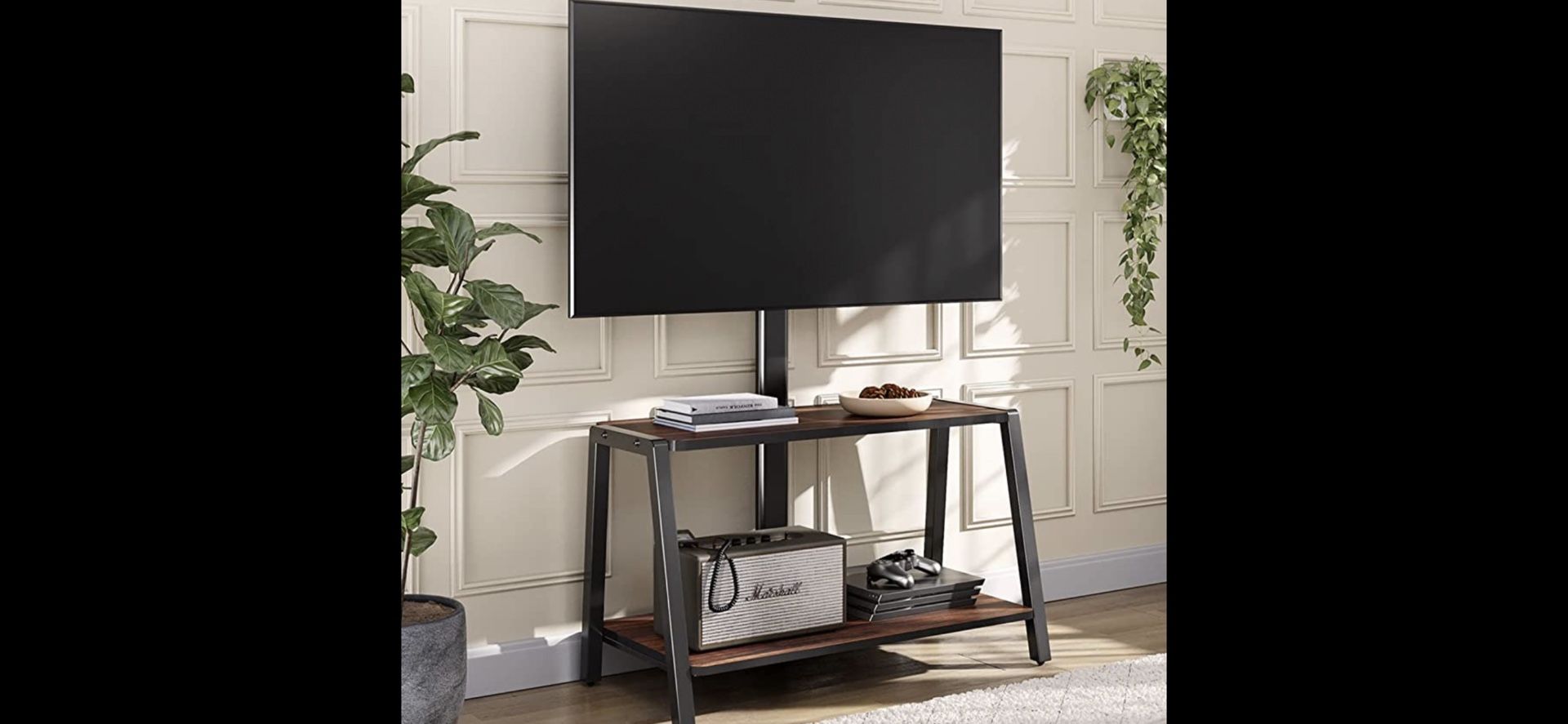 Wood TV Stand with Mount for 32-55 inch TVs, 2 Tier Entertainment Center with Storage for Bedroom & Corner, Tall Wooden TV Mount Stands & Metal Mount