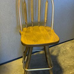 Wooden Swivel Bar Stool, Chair W/ Foot Rest, Very Sturdy