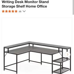 Perry 69 in. Grey Reversible Large Corner L Shaped Computer Writing Desk Monitor Stand Storage Shelf Home Office